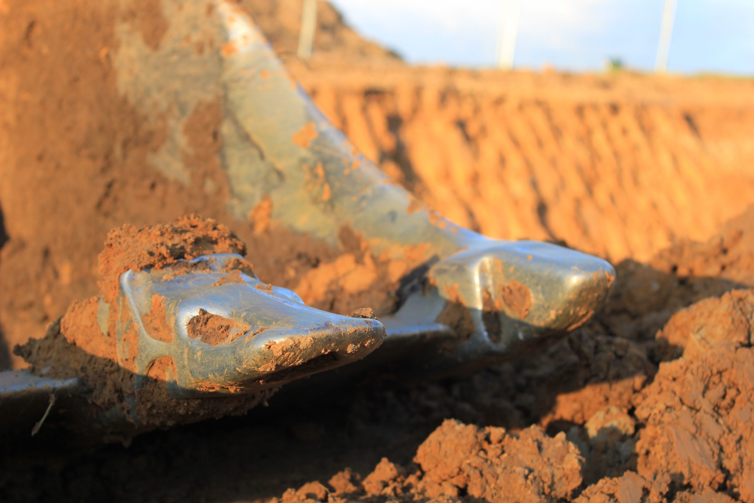 The shovel of an excavator at a construction site