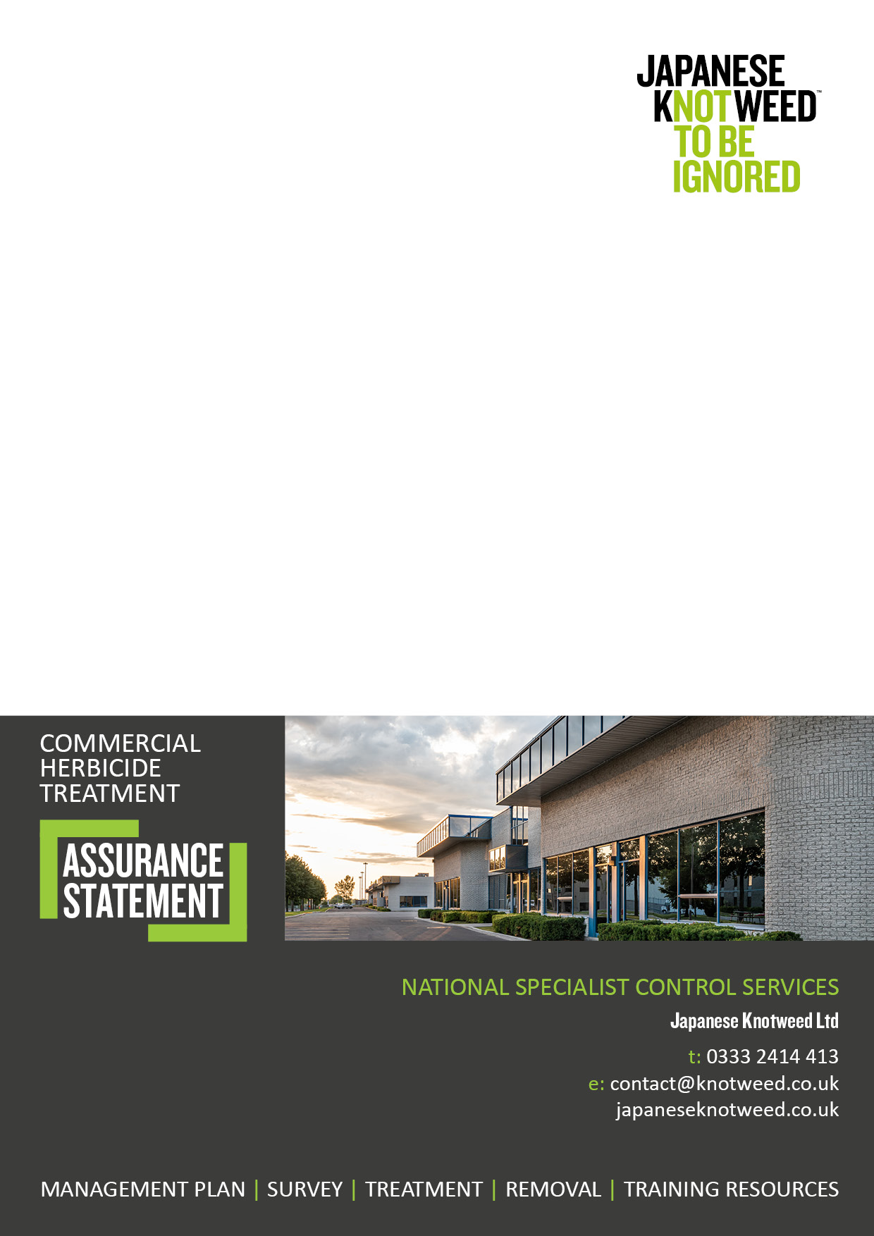 A brochure cover featuring a commercial building