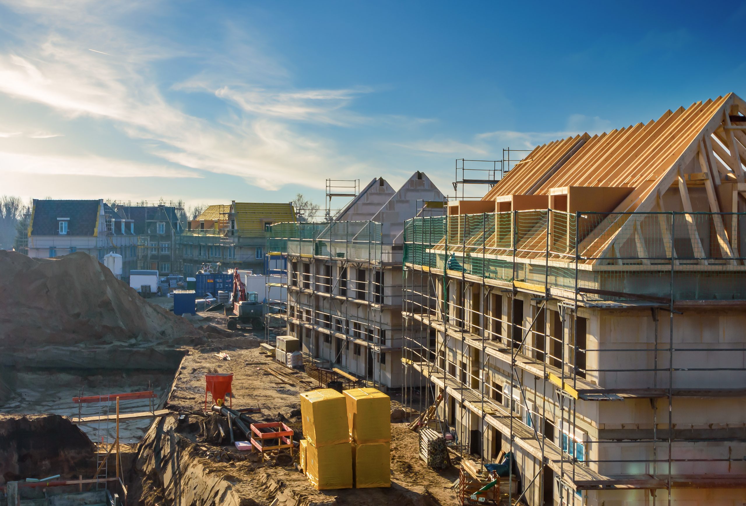 New houses being built on a construction site